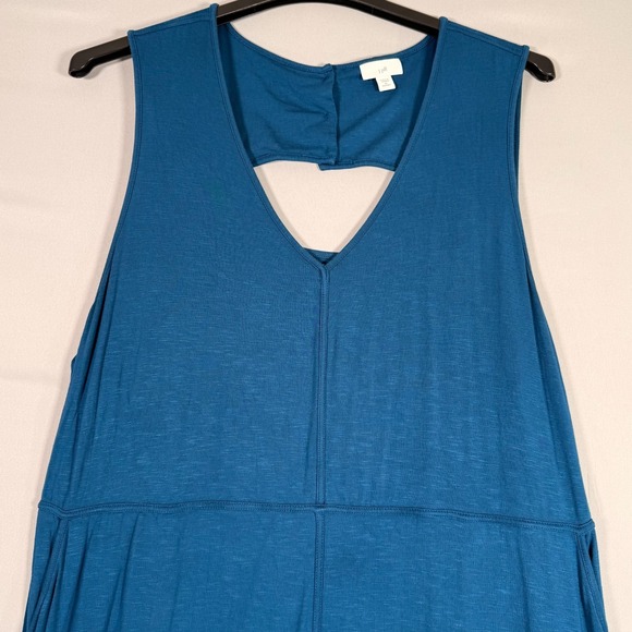 J Jill Sz 3X Blue Sleeveless Pockets V Neck Open Back Rayon‎ Spandex Dress - Picture 2 of 7